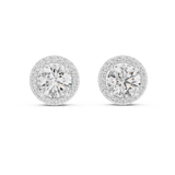 14K Solid Gold Lab Diamond Halo Earrings, White Gold, view 4