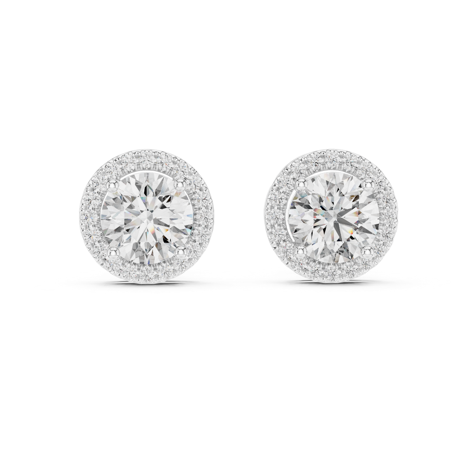 14K Solid Gold Lab Diamond Halo Earrings, White Gold, view 4
