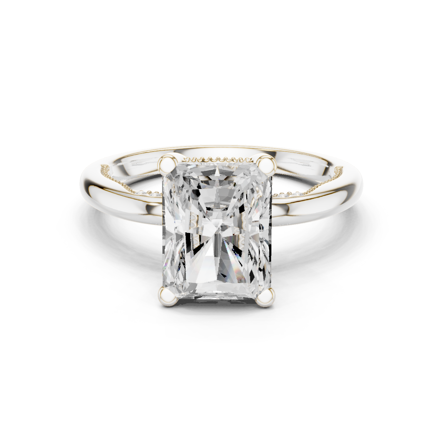 Gold Ring DDLR-175, Radiant center stone, White Gold