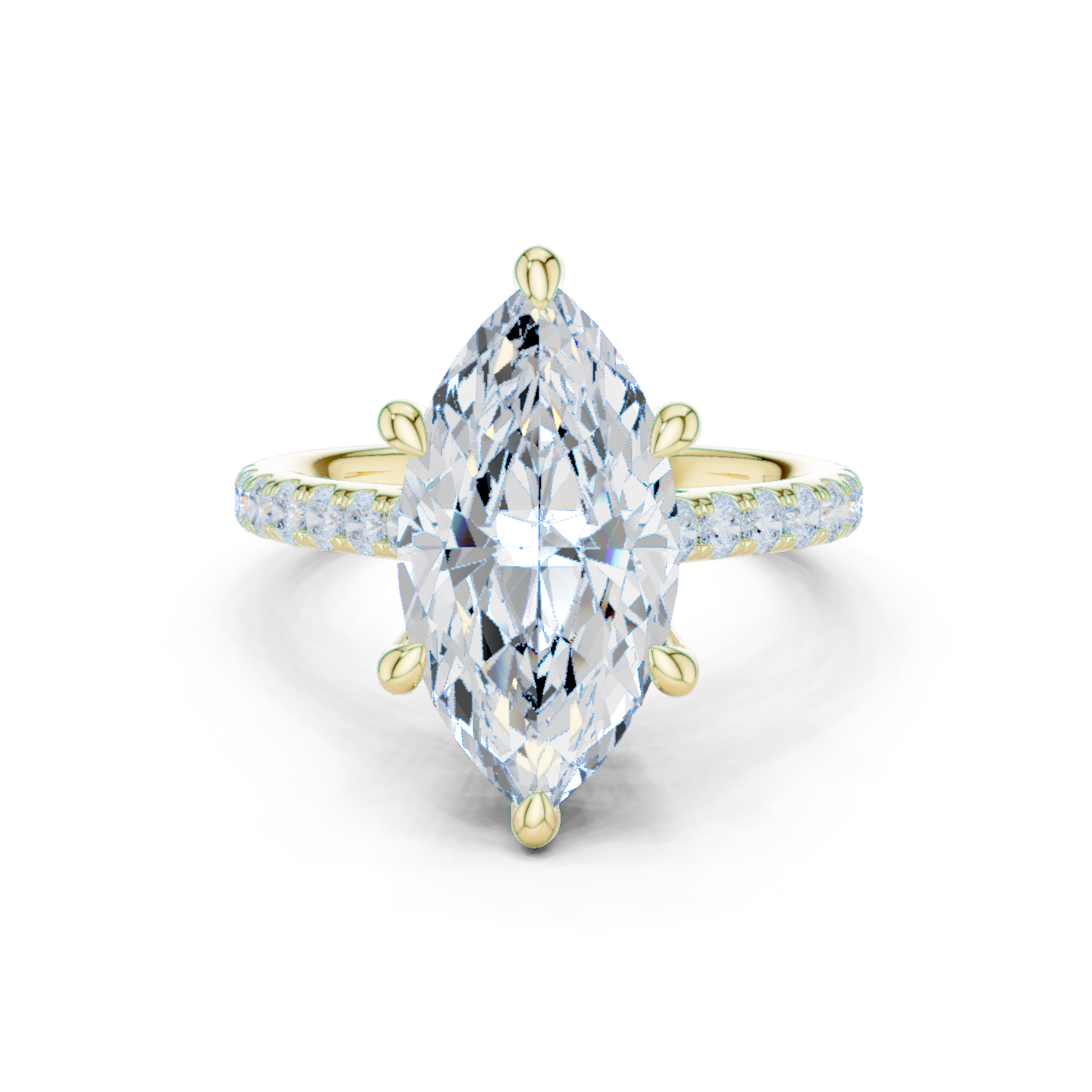Gold Ring DDLR-250, Marquise center stone, Yellow Gold