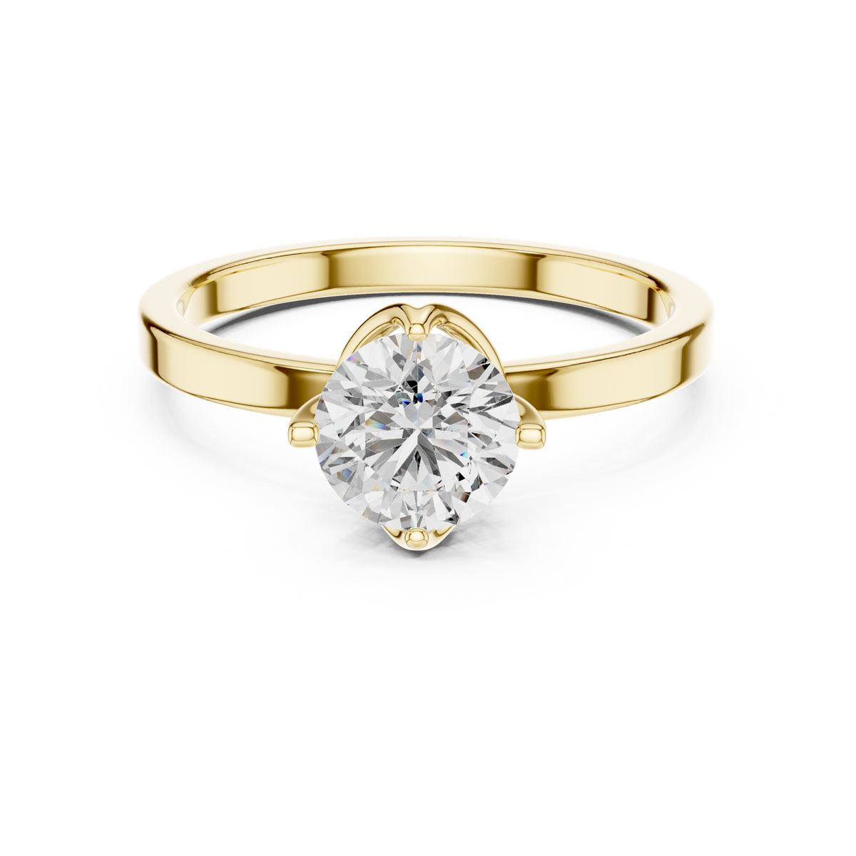 14K Solid Gold Lab Diamond Solitaire Ring, Yellow Gold