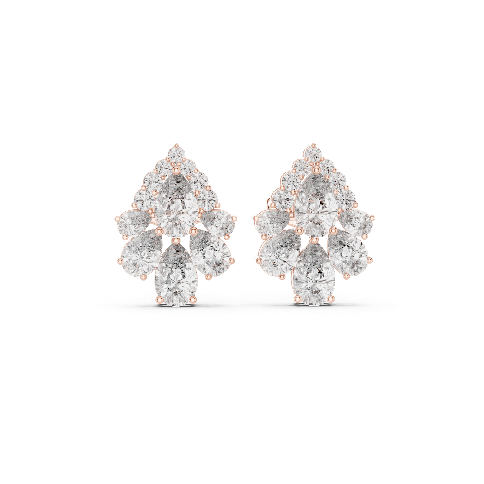 14K Solid Gold Lab Diamond Cluster Earrings, Rose Gold