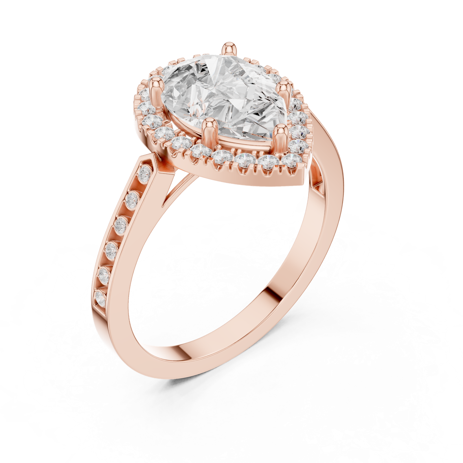 Gold Ring DDLR-349, Pear center stone, Rose Gold, view 2
