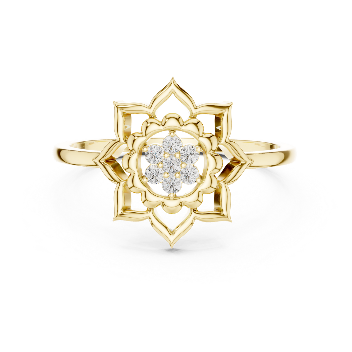 14K Solid Gold Lab Diamond Flower Cluster Ring, Yellow Gold
