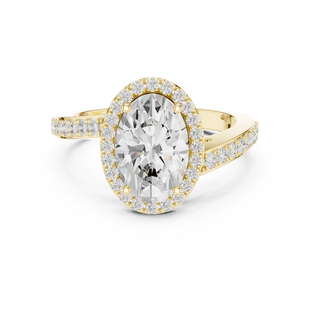 14K Solid Gold Lab Diamond Halo Ring, Yellow Gold