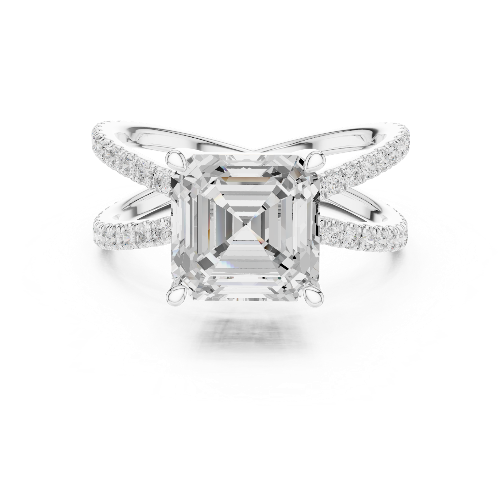 Gold Jewelry, Asscher center stone, White Gold, view 4