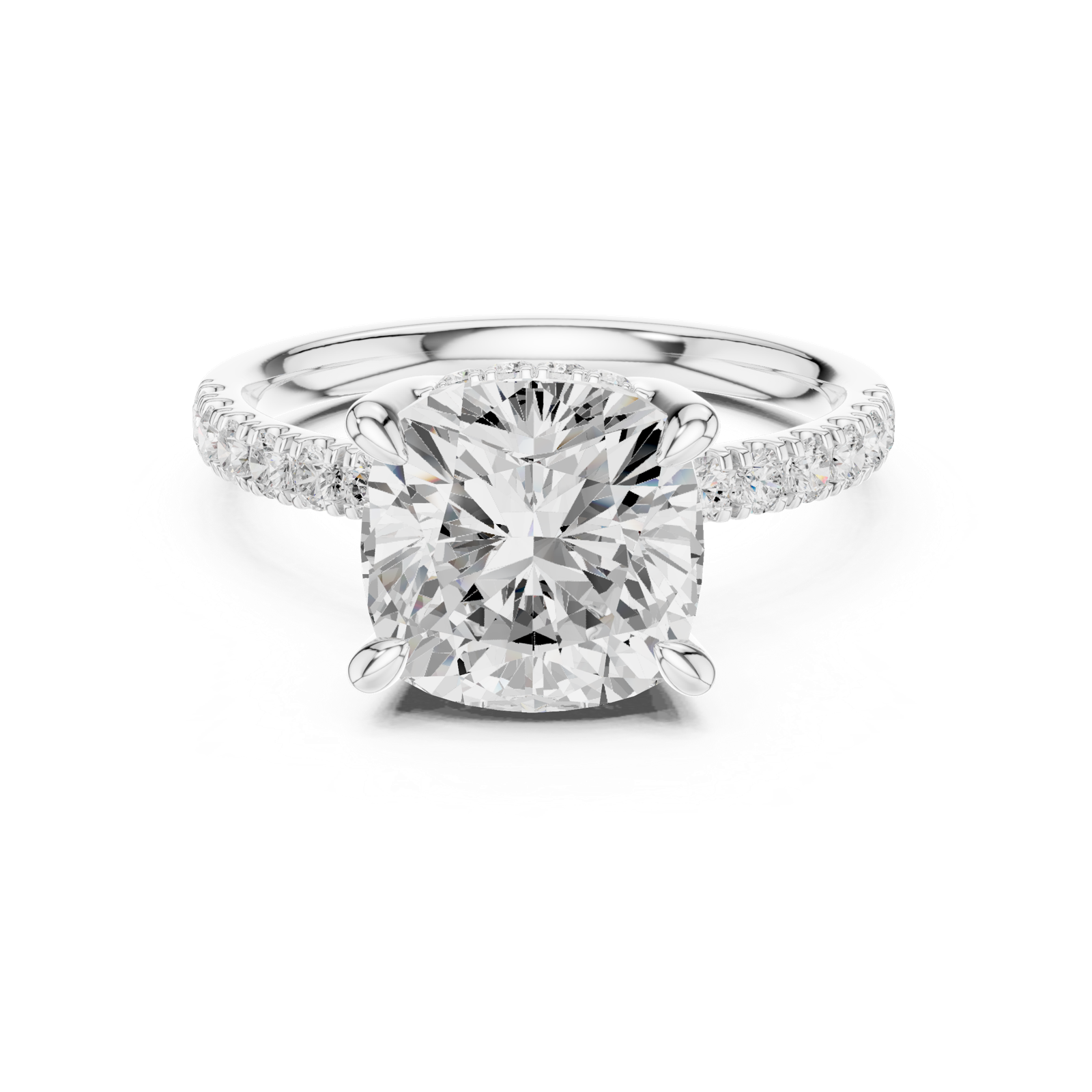 Gold Ring, Cushion center stone, White Gold, view 4