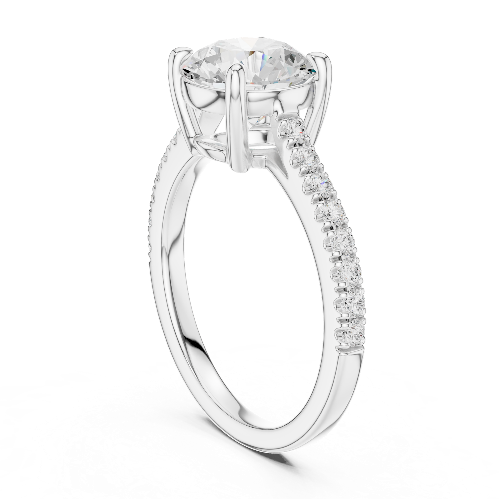 Gold Ring DDLR-039, Round center stone, White Gold, view 1