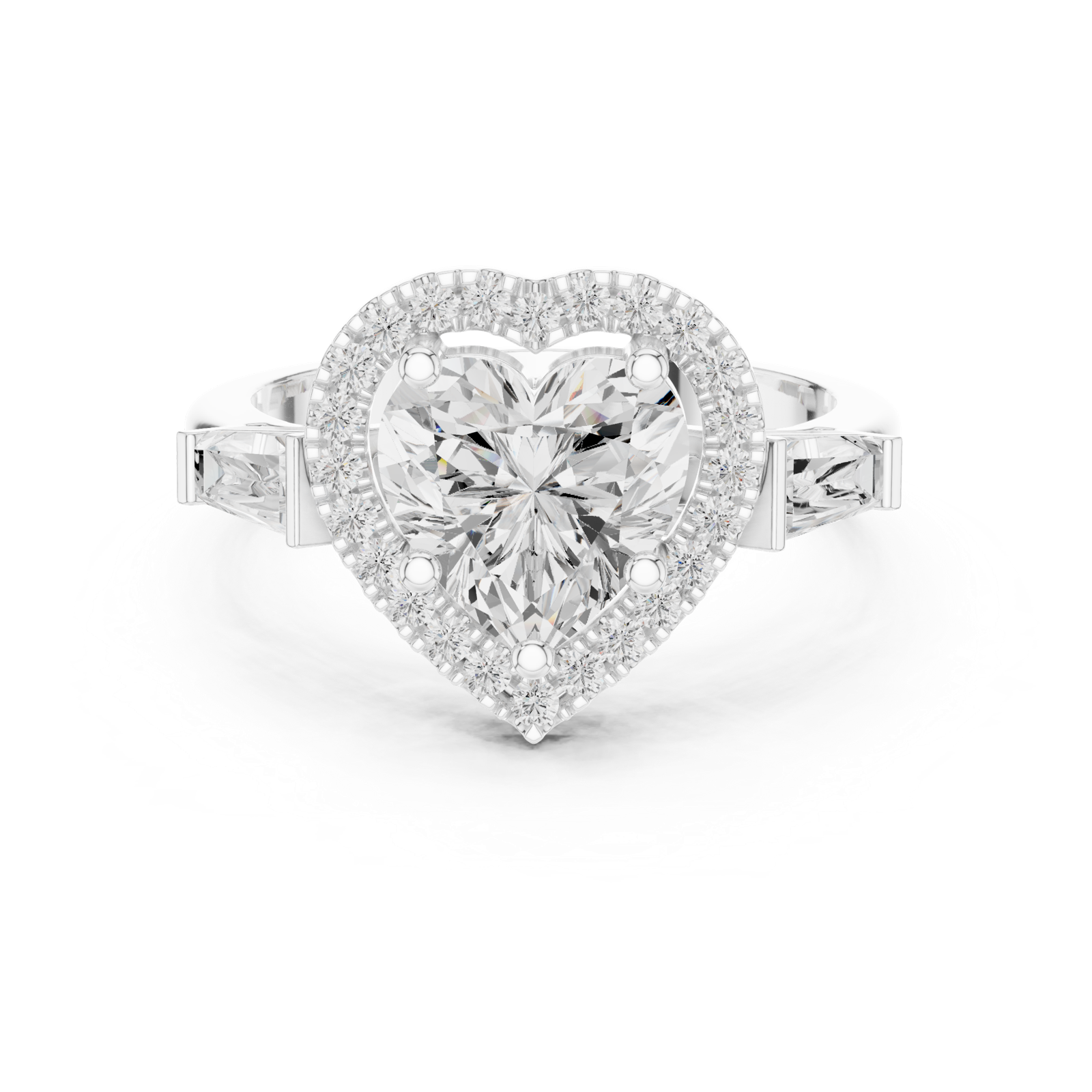 Gold Ring DDLR-342, Heart center stone, White Gold, view 4