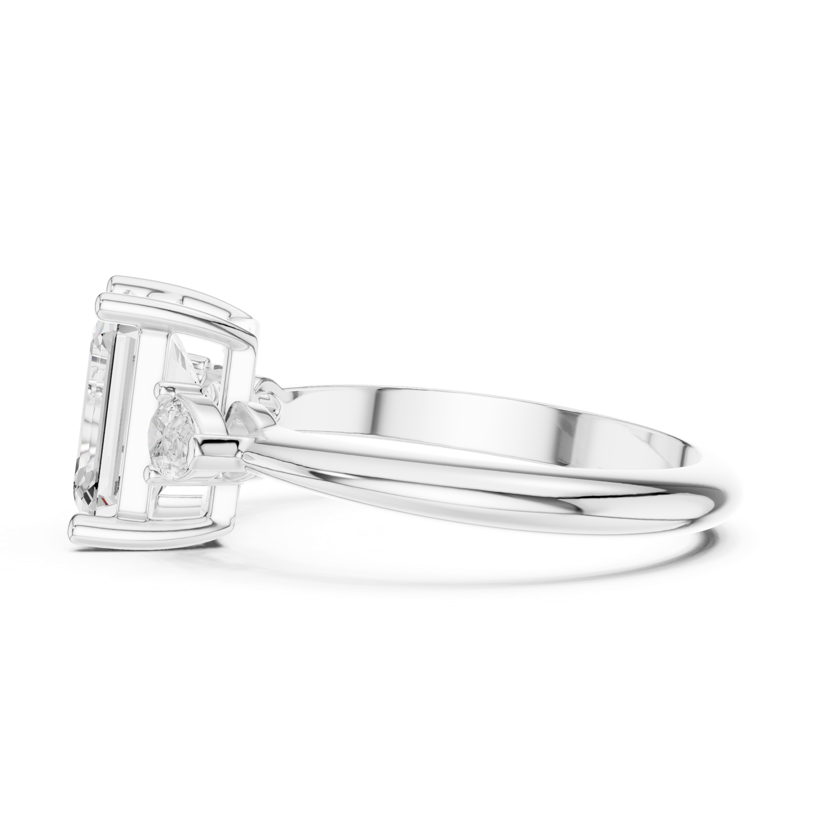 Gold Jewelry, Emerald center stone, White Gold, view 3