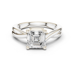 Gold Twisted Band Solitaire Engagement Ring, Asscher center stone, White Gold