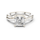 Gold Twisted Band Solitaire Engagement Ring, Asscher center stone, White Gold