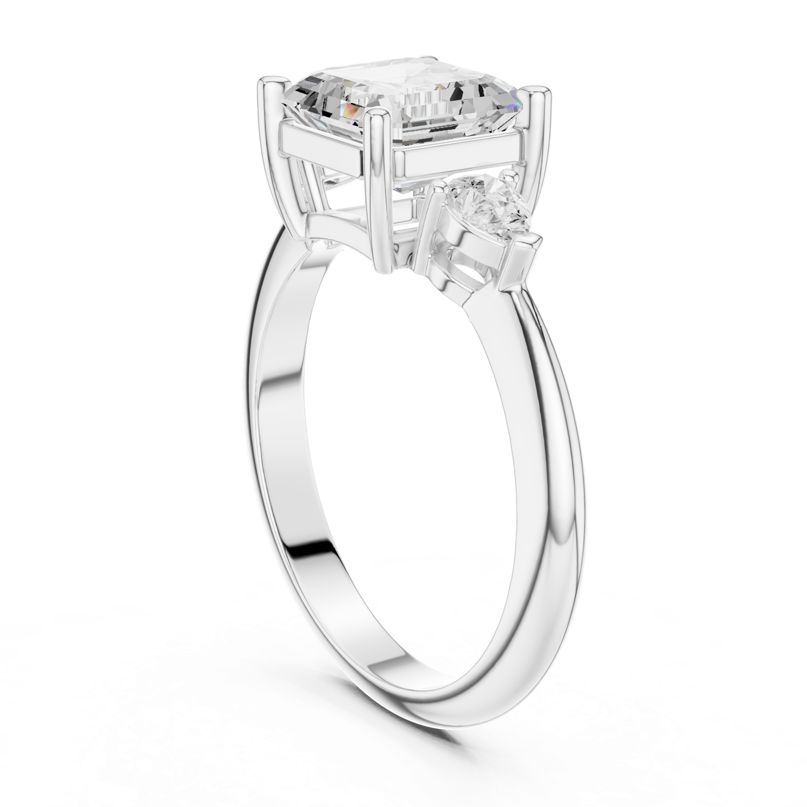 Gold Jewelry, Asscher center stone, White Gold, view 1