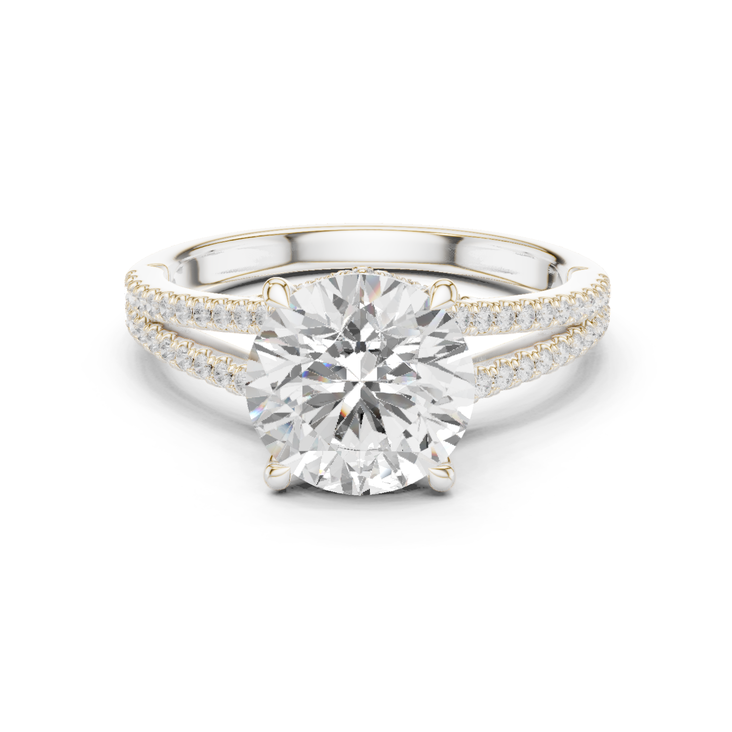 Gold Ring DDLR-252, Round center stone, White Gold