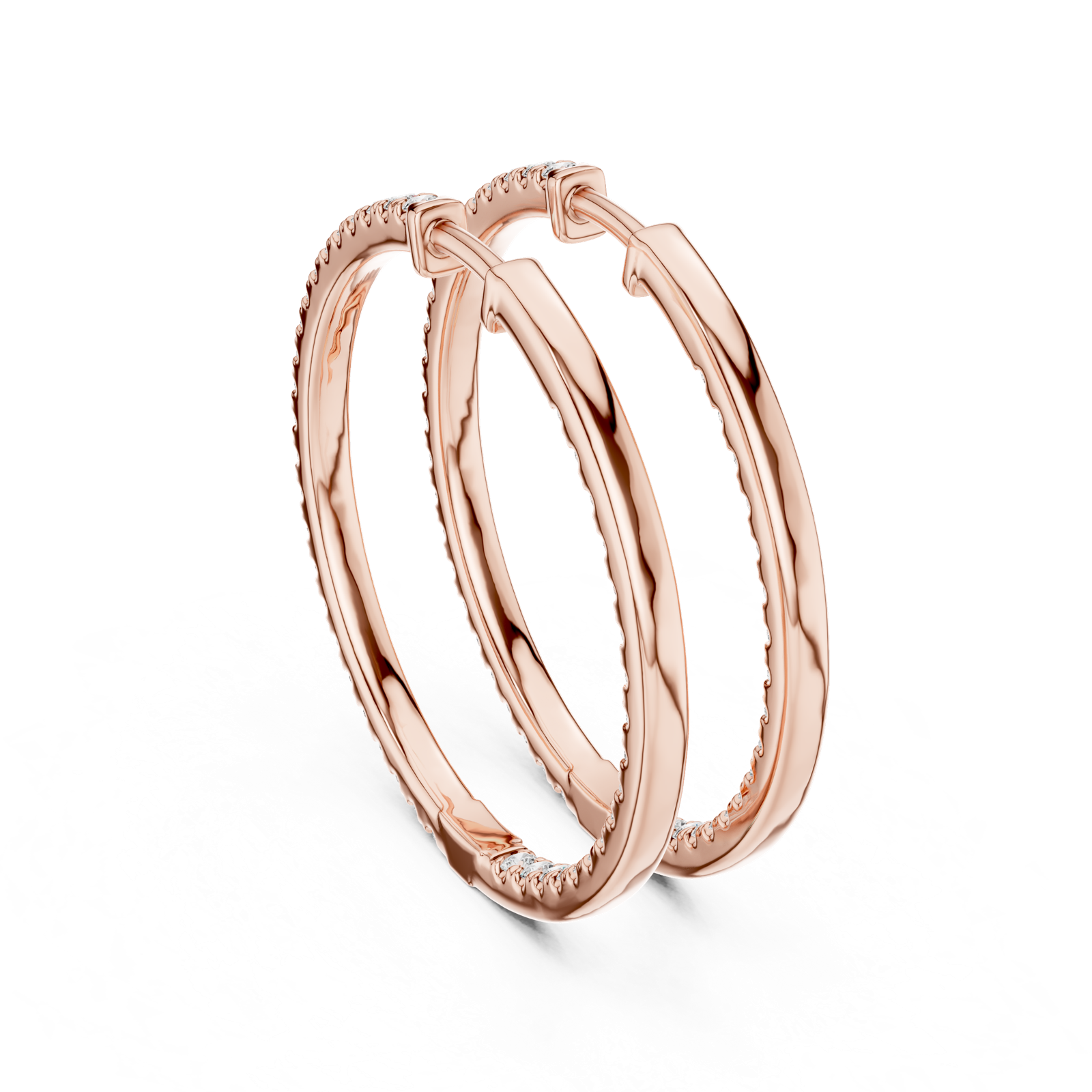 14K Solid Gold Lab Diamond Huggie Earrings, Rose Gold, view 3