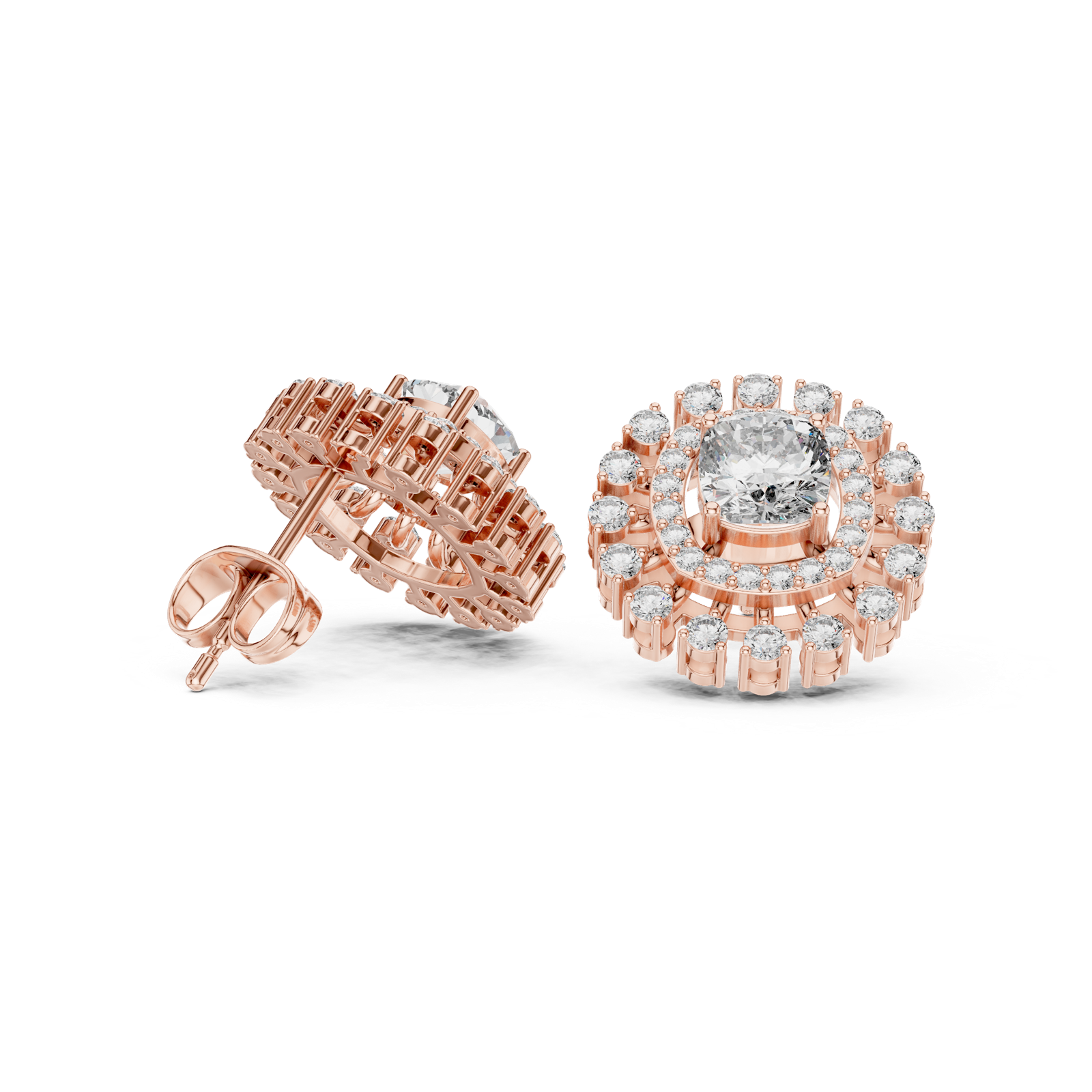 14K Solid Gold Lab Diamond Halo Earrings, Rose Gold, view 1