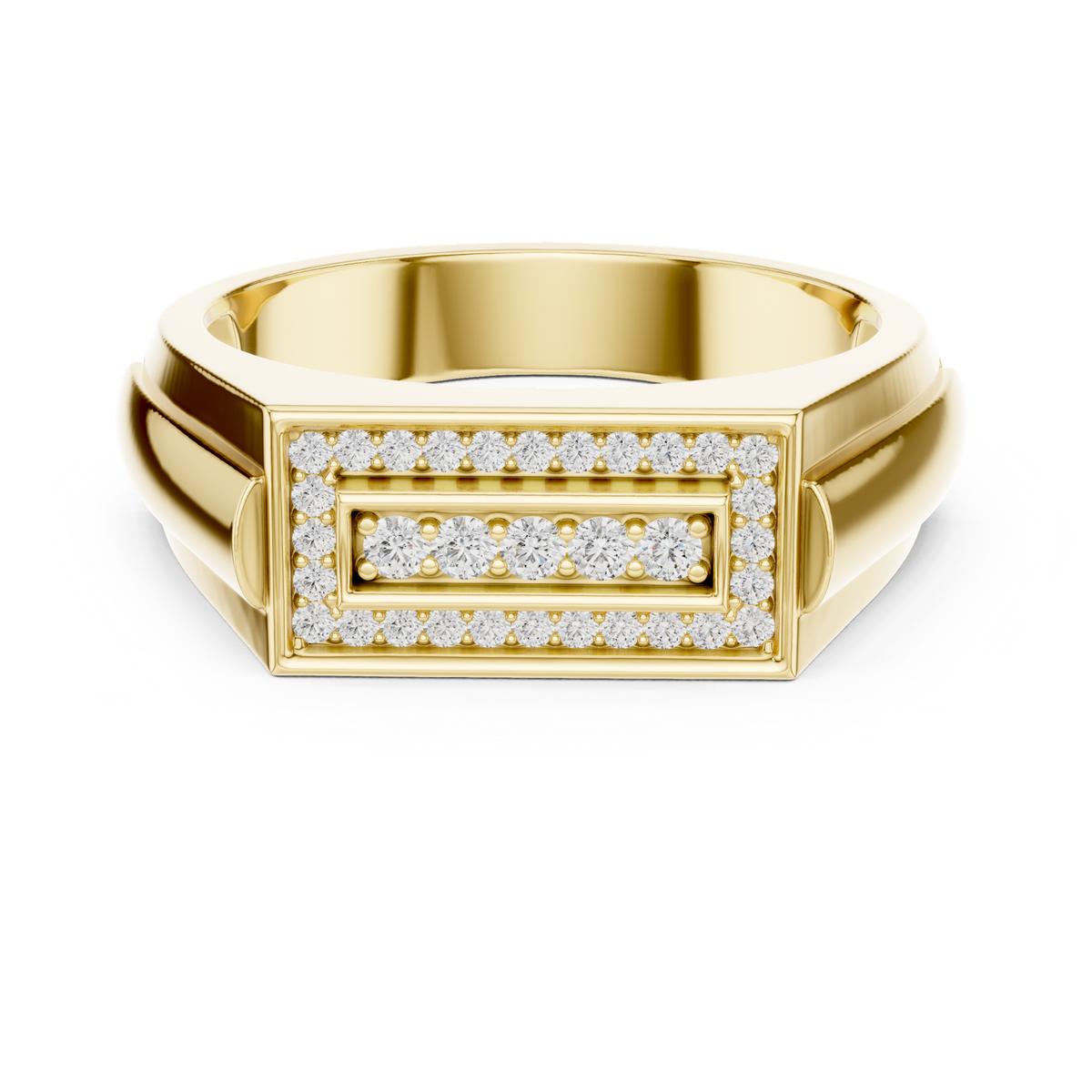14K Solid Gold Lab Diamond Signet Ring, Yellow Gold