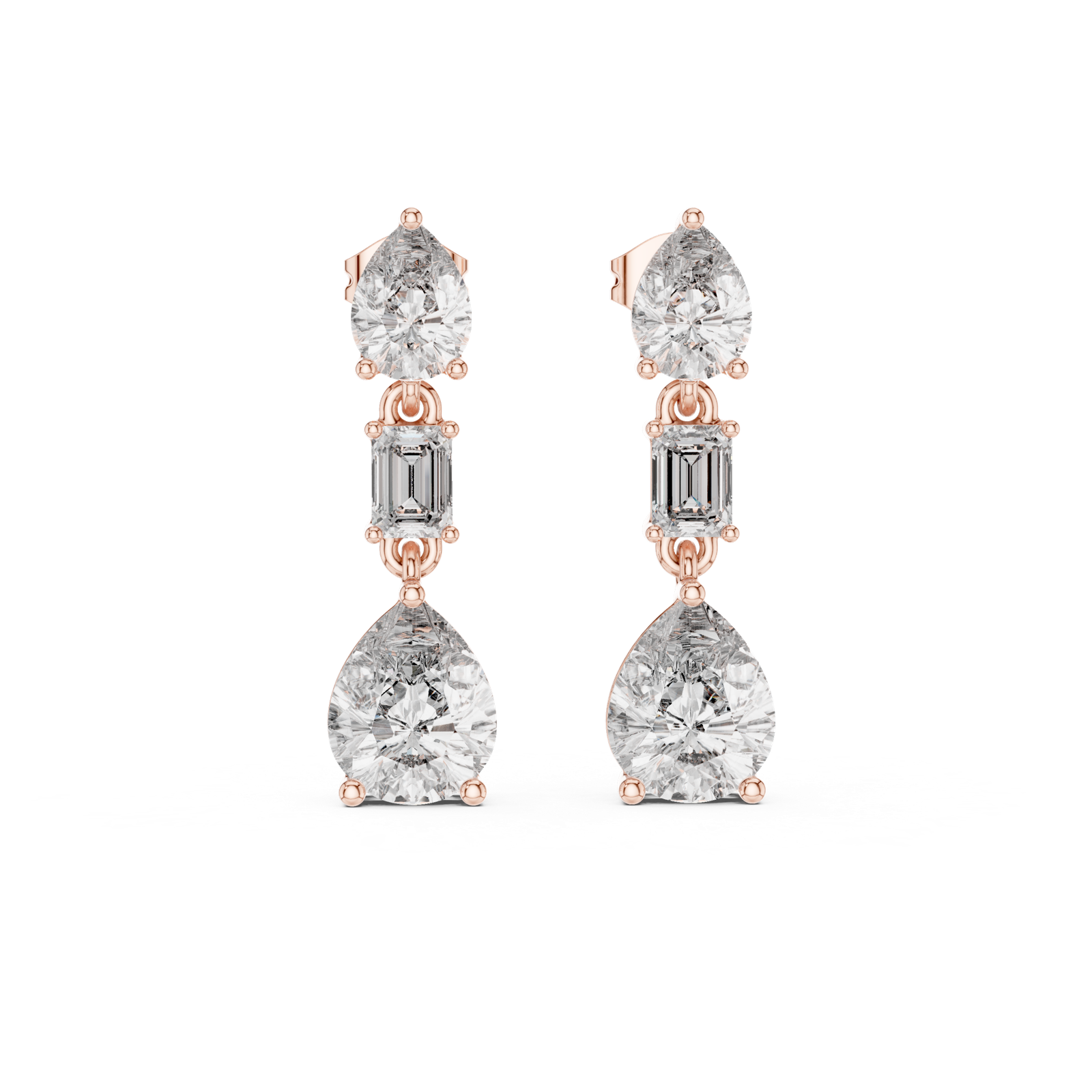 14K Solid Gold Lab Diamond Drop Earrings, Rose Gold