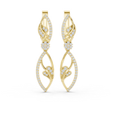 14K Solid Gold Lab Diamond Leaf Drop Earrings, Yellow Gold