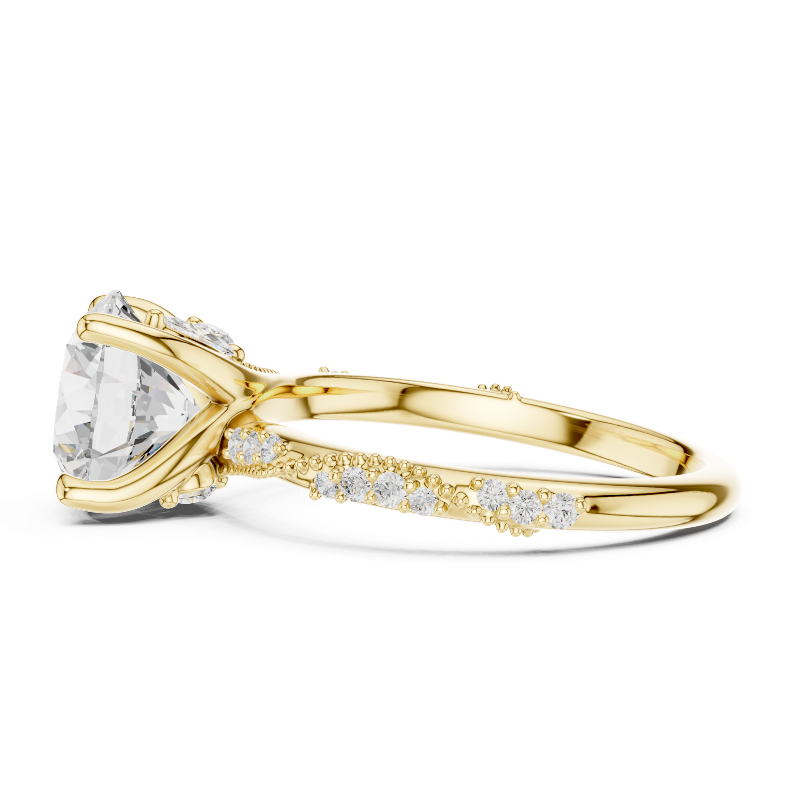 Gold Ring DDLR-167, Round center stone, Yellow Gold, view 3
