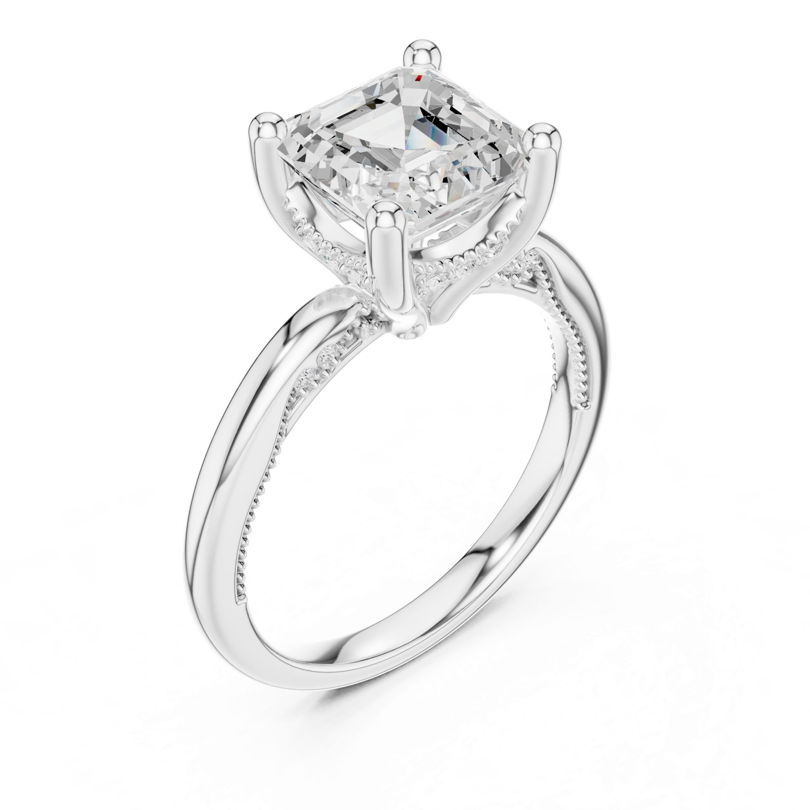 Gold Ring, Asscher center stone, White Gold, view 2