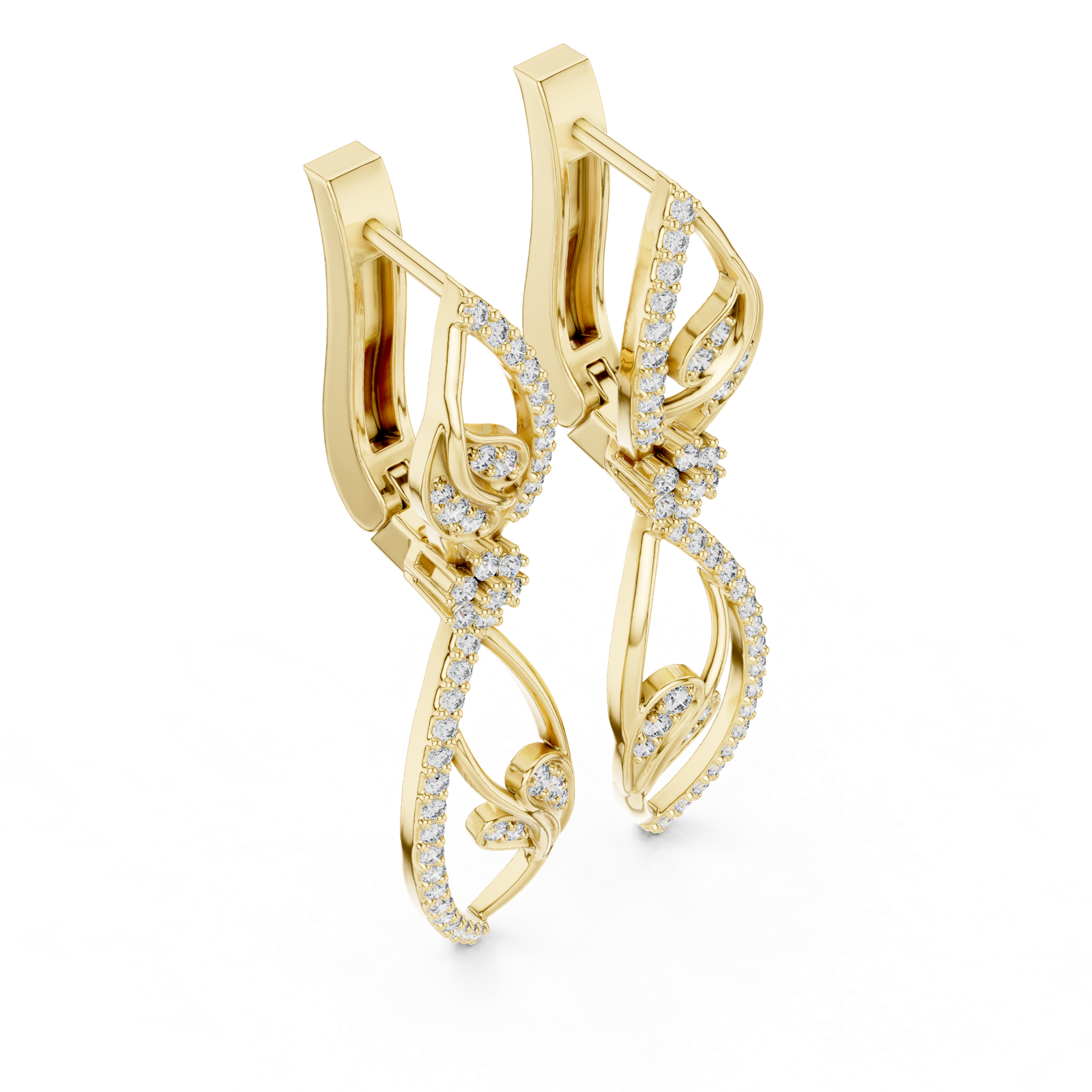 14K Solid Gold Lab Diamond Leaf Drop Earrings, Yellow Gold, view 2
