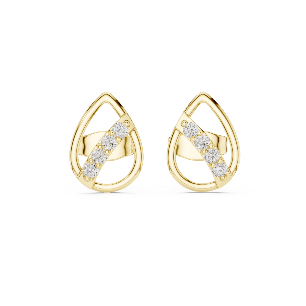 14K Solid Gold Lab Diamond Cluster Earrings, Yellow Gold
