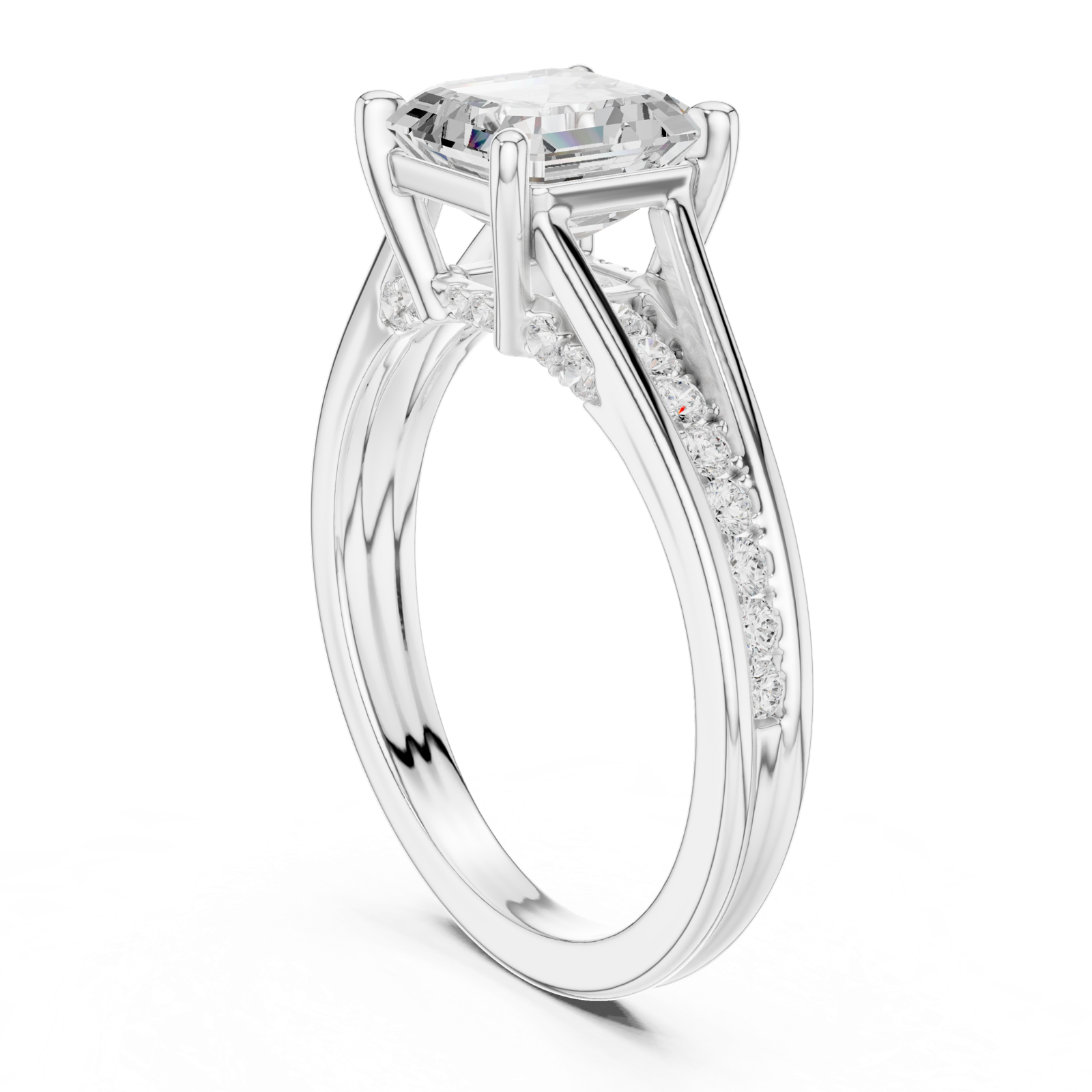 Gold Ring, Asscher center stone, White Gold, view 1
