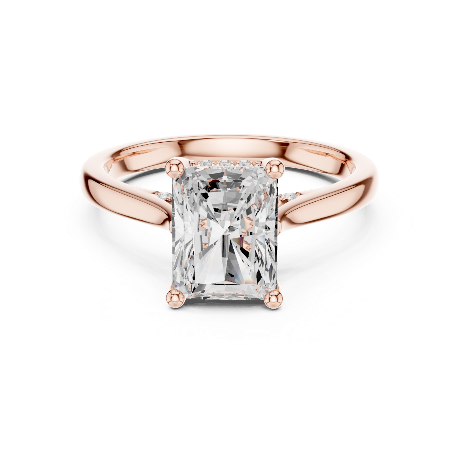 Gold Ring DDLR-163, Radiant center stone, Rose Gold, view 4