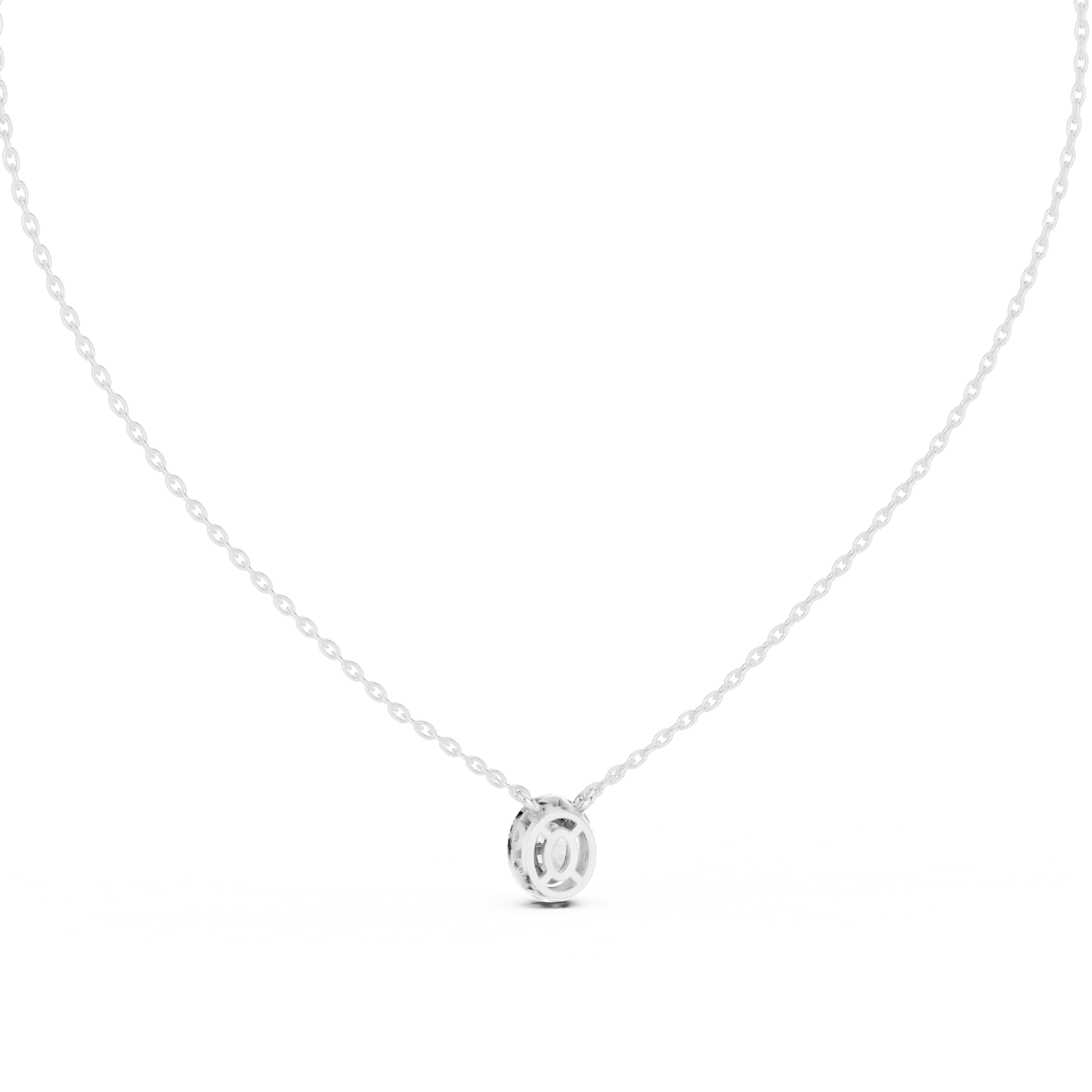 14K Solid Gold Lab Diamond Halo Pendant Necklace, White Gold, view 4