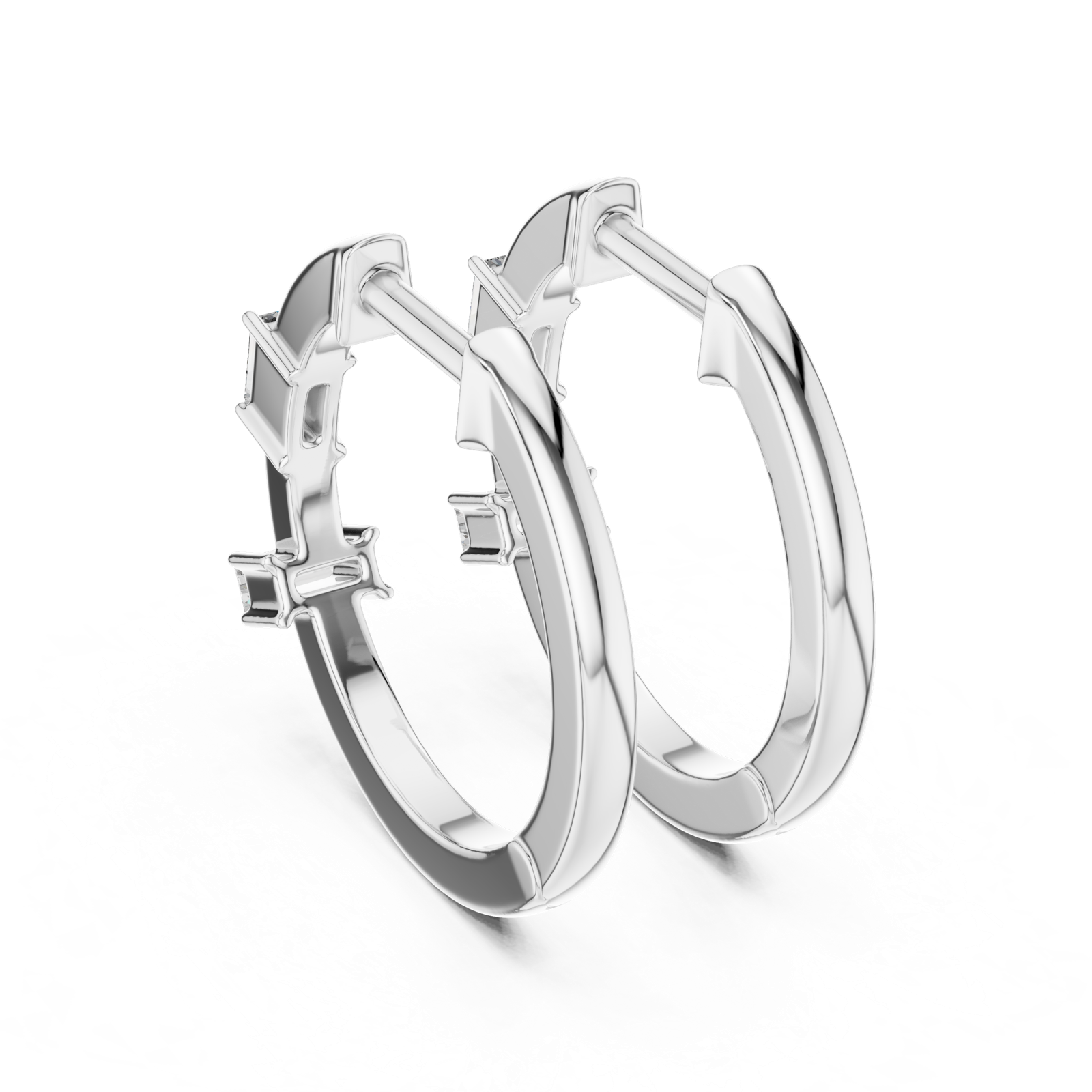 14K Solid Gold Lab Diamond Huggie Earrings, White Gold, view 3
