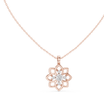 14K Solid Gold Lab Diamond Flower Pendant Necklace, Rose Gold, view 1