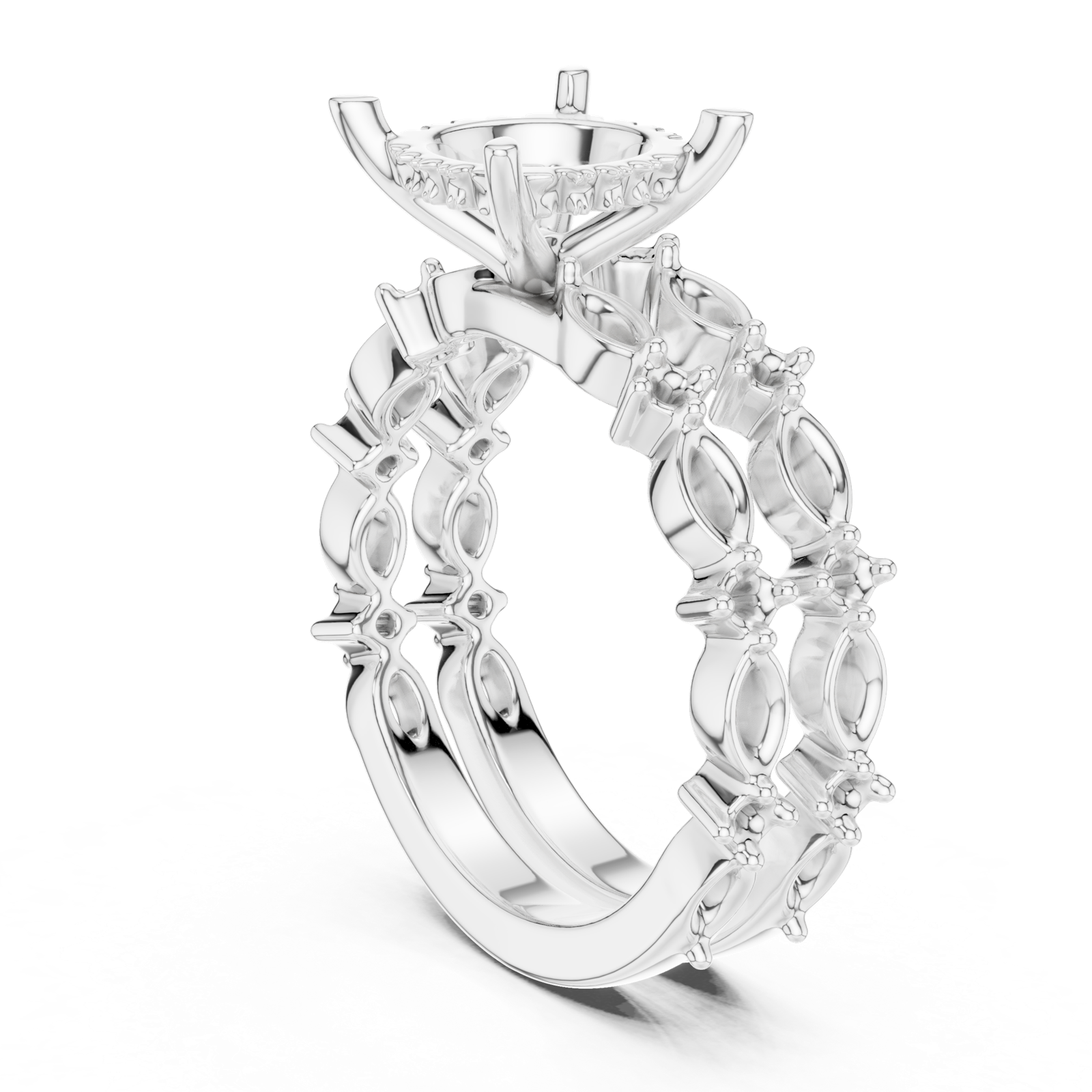 Gold Ring DDLR-301, Round center stone, White Gold, view 1