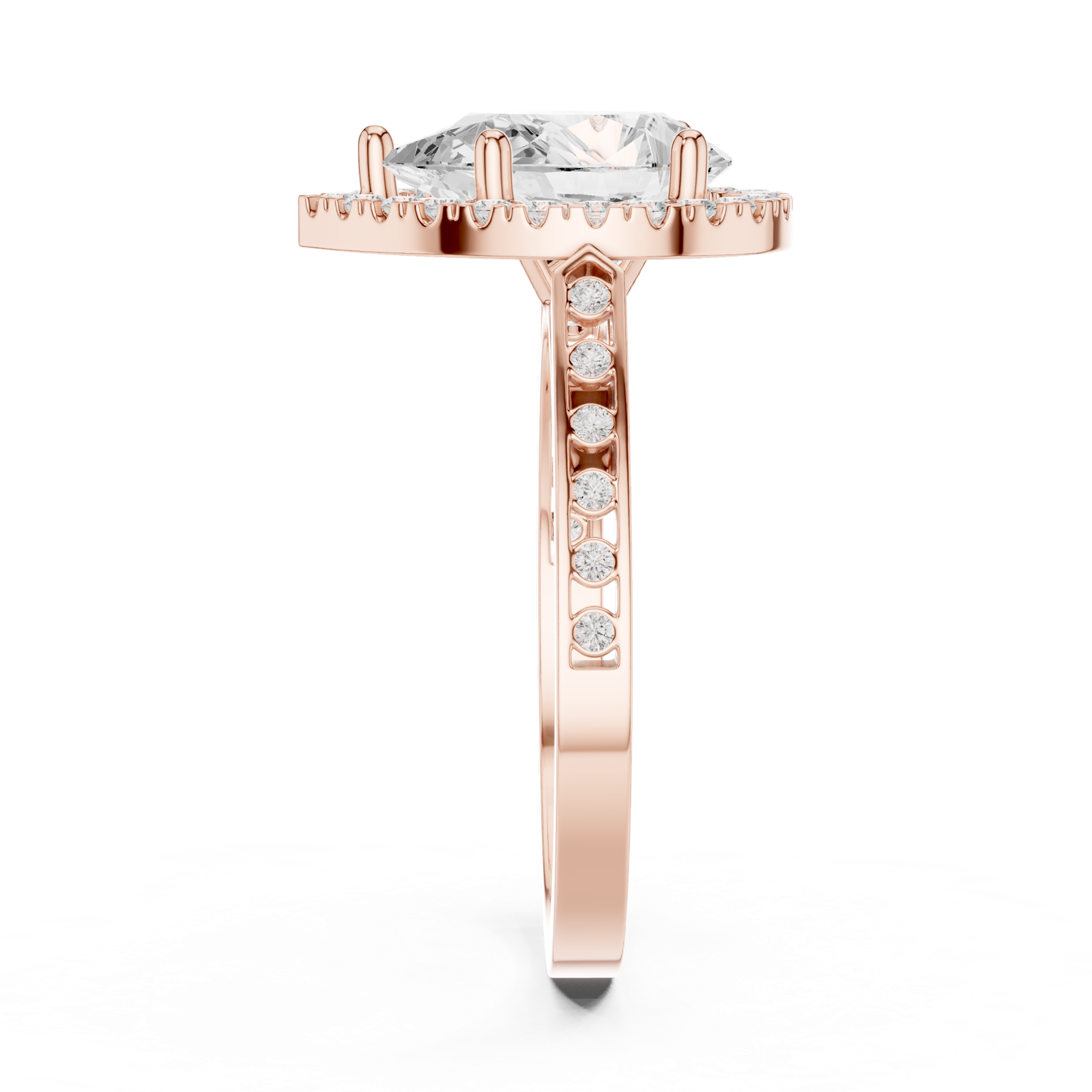 Gold Ring DDLR-349, Pear center stone, Rose Gold, view 3