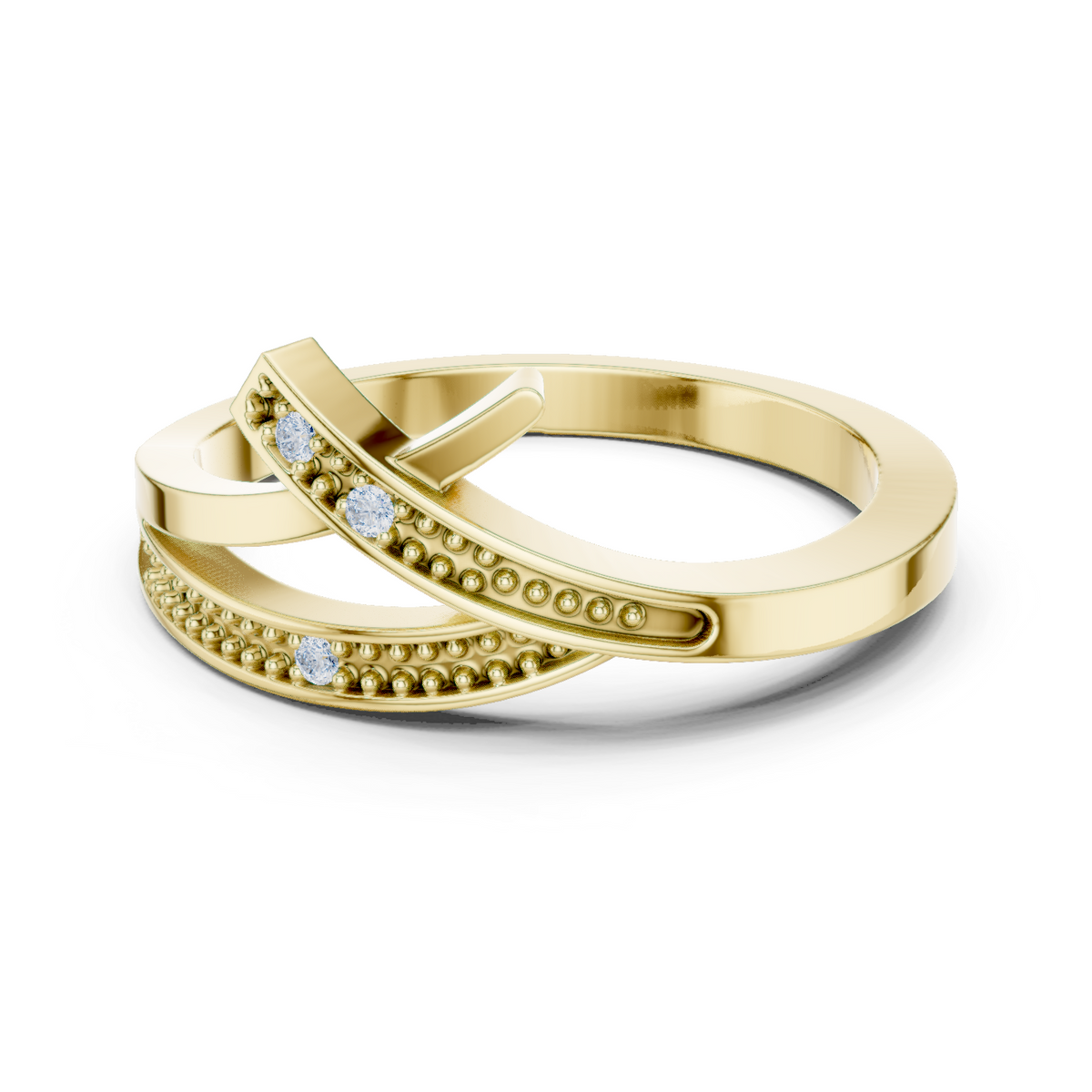14K Solid Gold Lab Diamond Crossover Ring, Yellow Gold