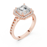 Gold Ring, Asscher center stone, Rose Gold, view 2