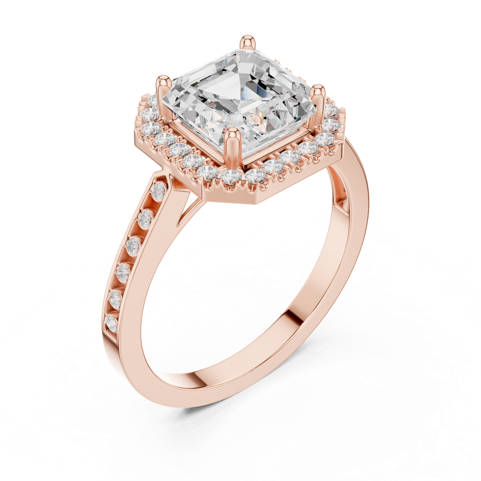 Gold Ring, Asscher center stone, Rose Gold, view 2