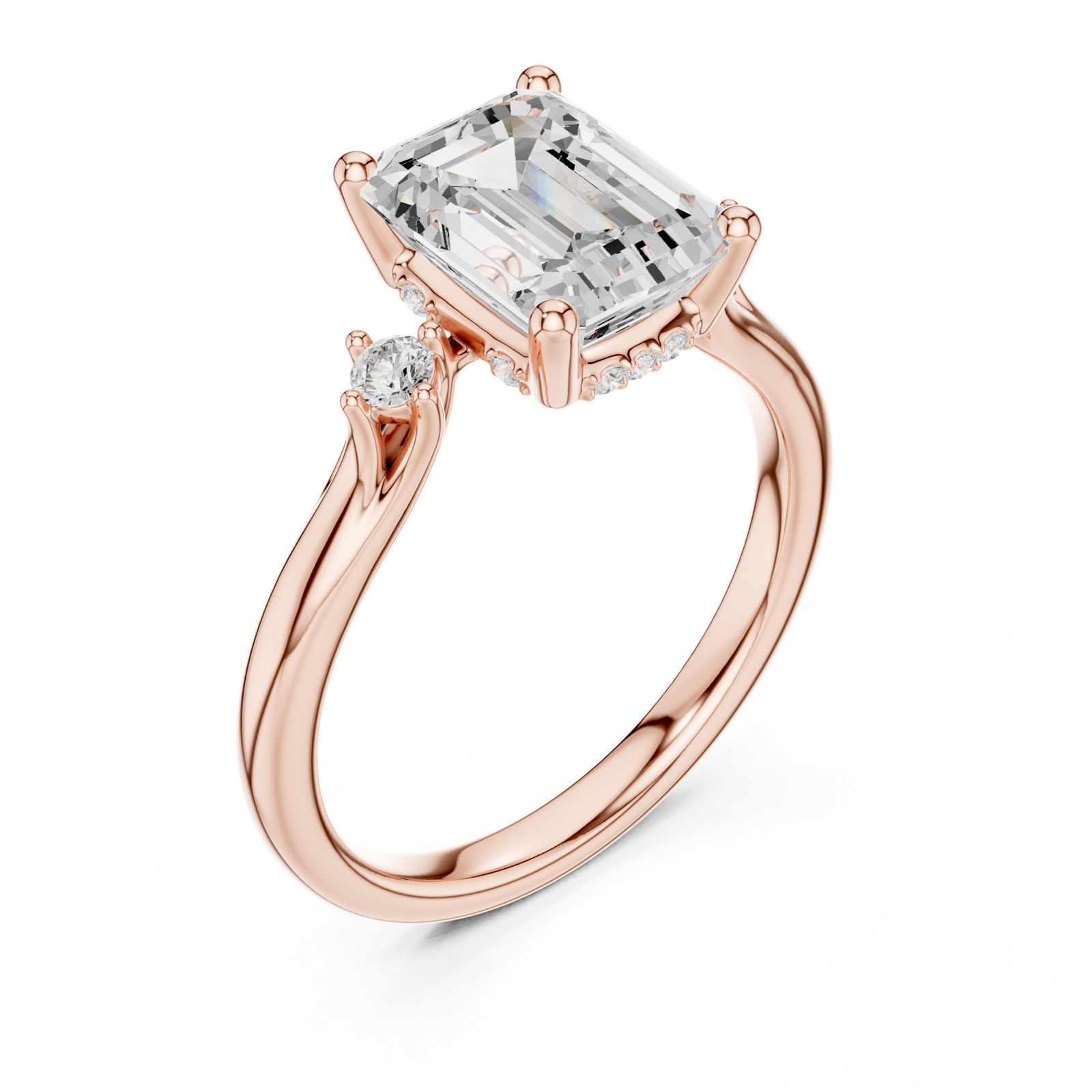 Gold Ring DDLR-164, Emerald center stone, Rose Gold, view 2