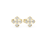 14K Solid Gold Lab Diamond Clover Cluster Earrings, Yellow Gold