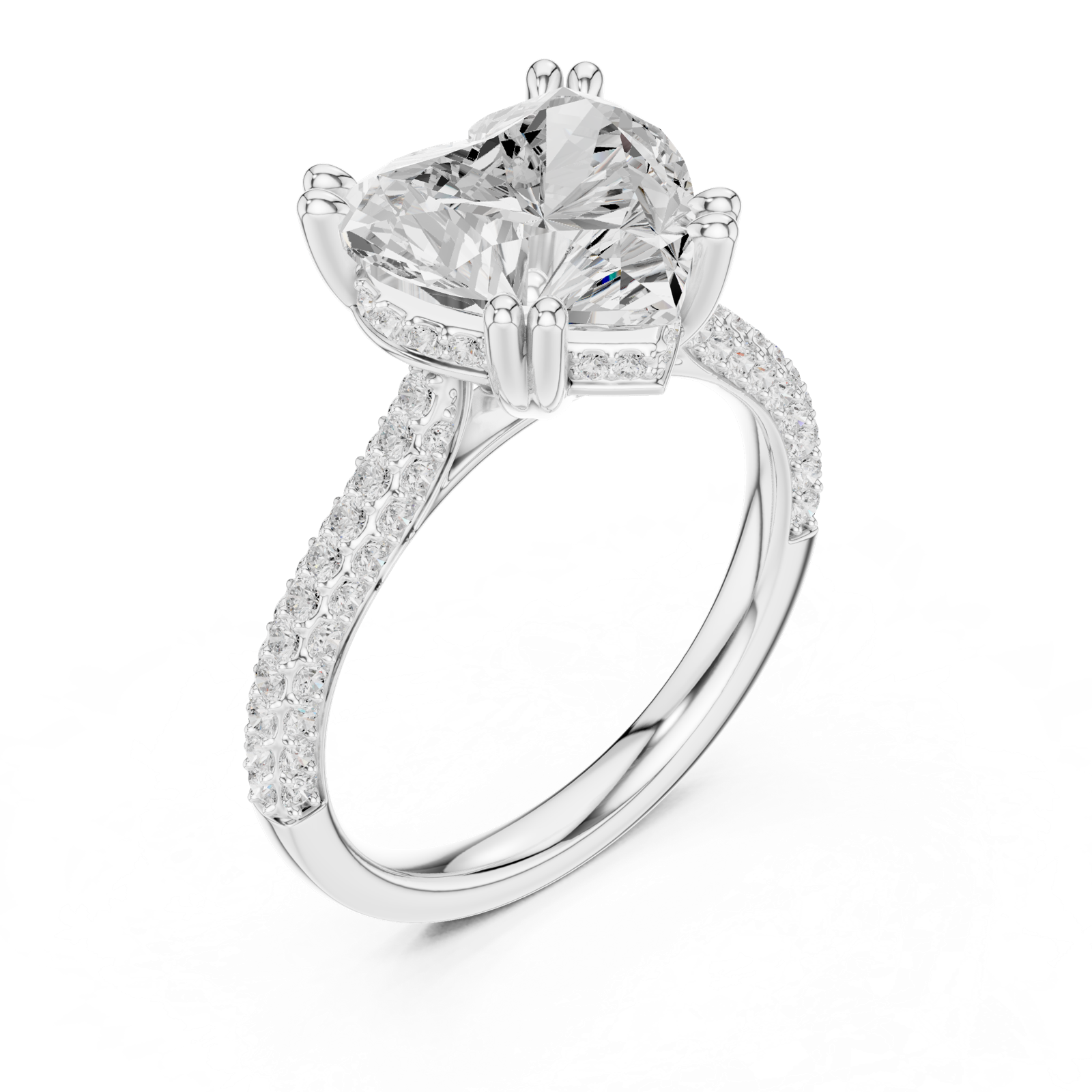 Gold Ring DDLR-260, Heart center stone, White Gold, view 2