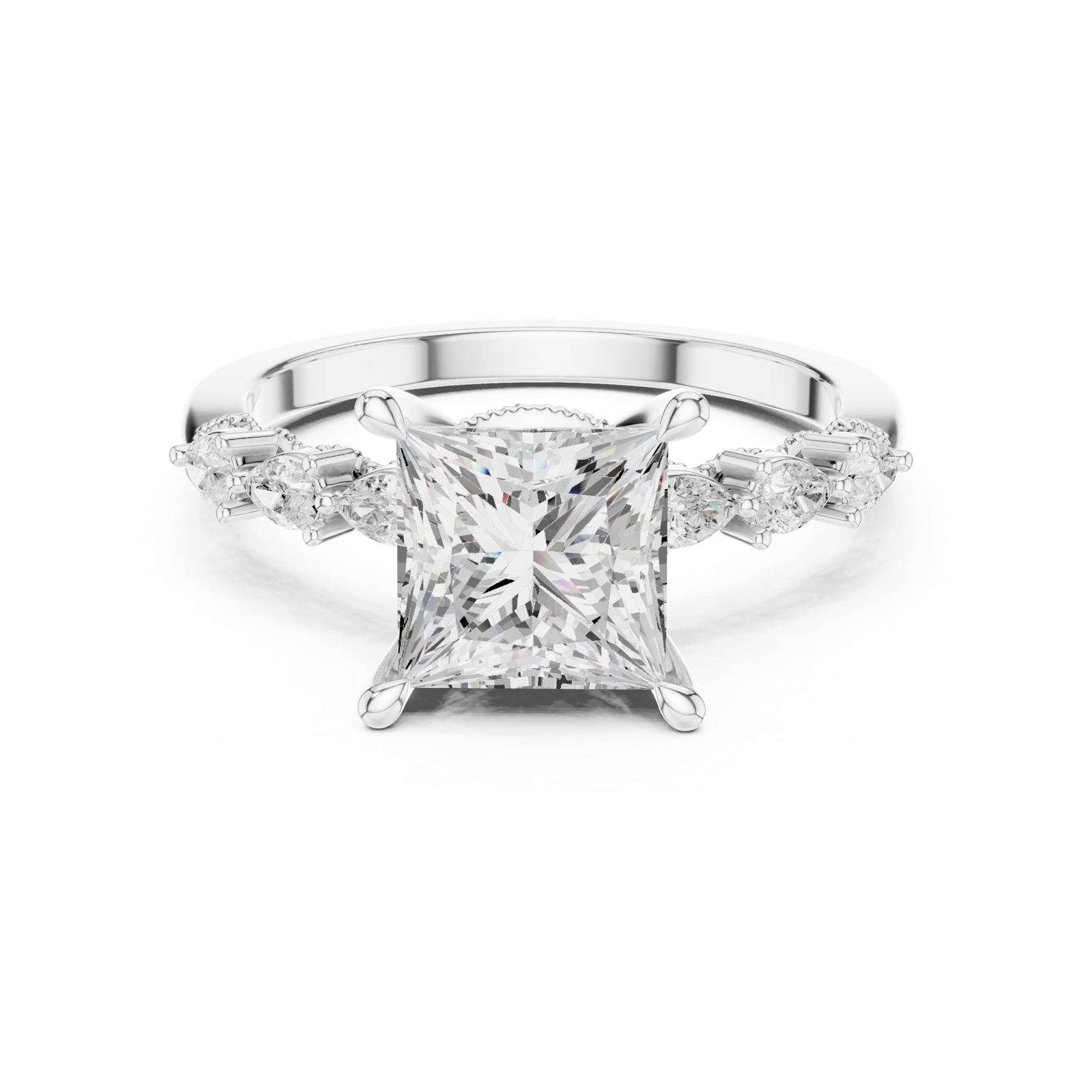 Gold Ring DDLR-168, Princess center stone, White Gold, view 4