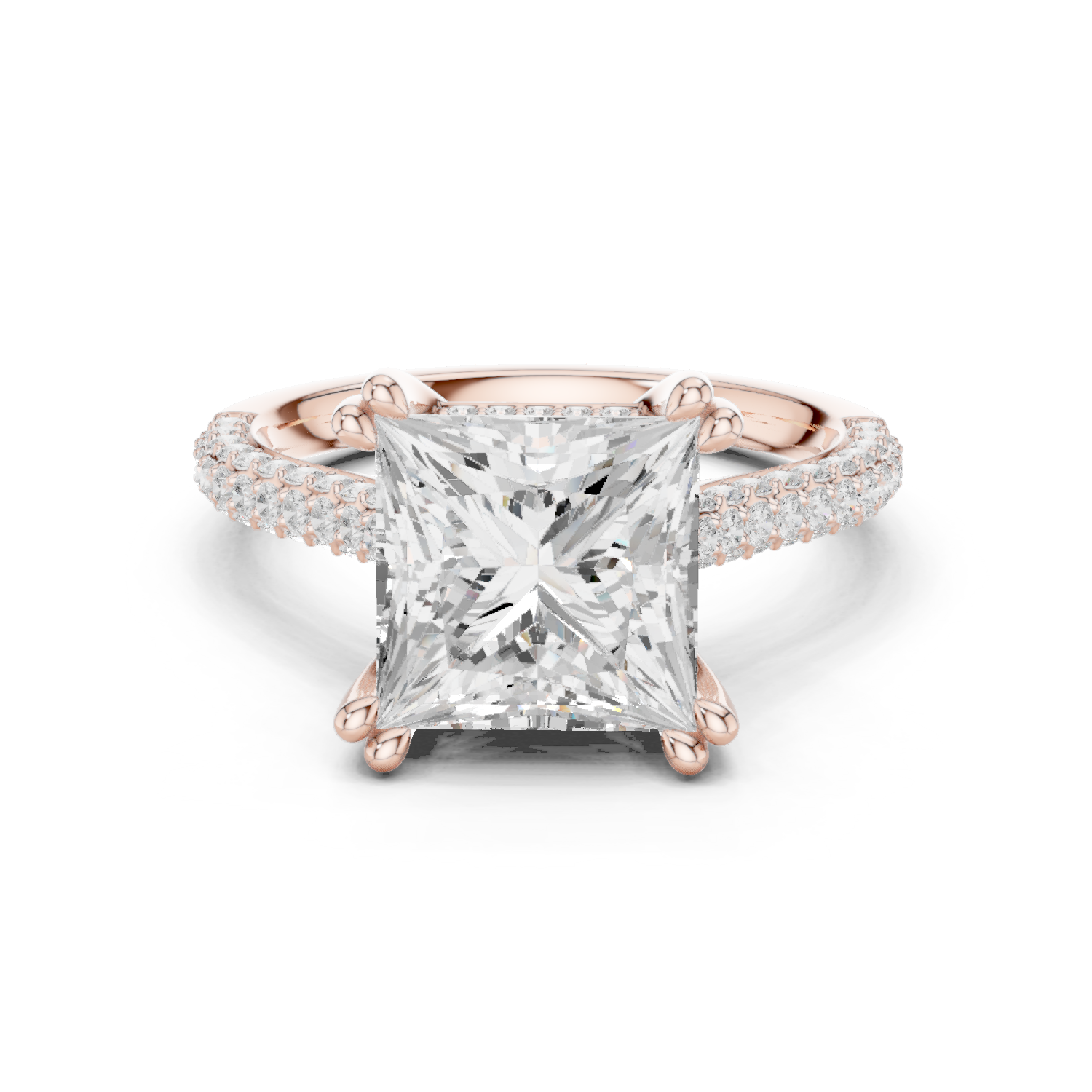 Gold Ring DDLR-260, Princess center stone, Rose Gold