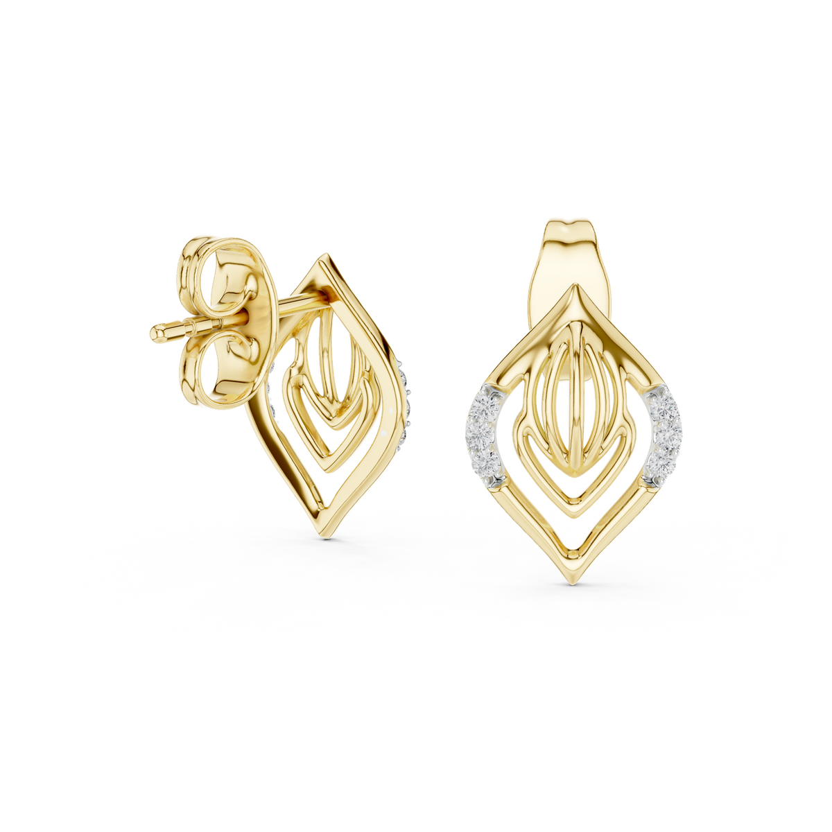 14K Solid Gold Lab Diamond Cluster Earrings, Yellow Gold, view 1
