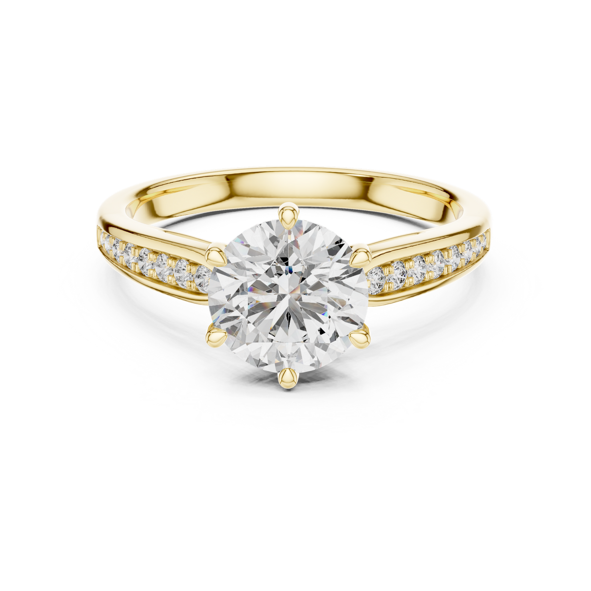14K Solid Gold Lab Diamond Solitaire Ring, Yellow Gold