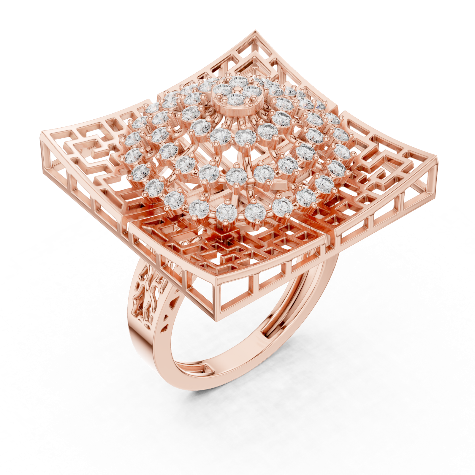 14K Solid Gold Lab Diamond Signet Ring, Rose Gold, view 2