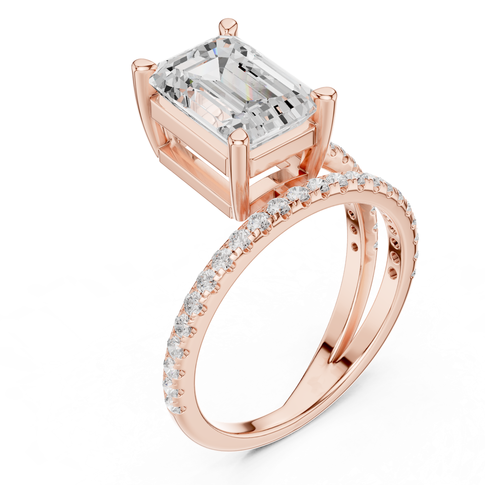 Gold Jewelry, Emerald center stone, Rose Gold, view 2