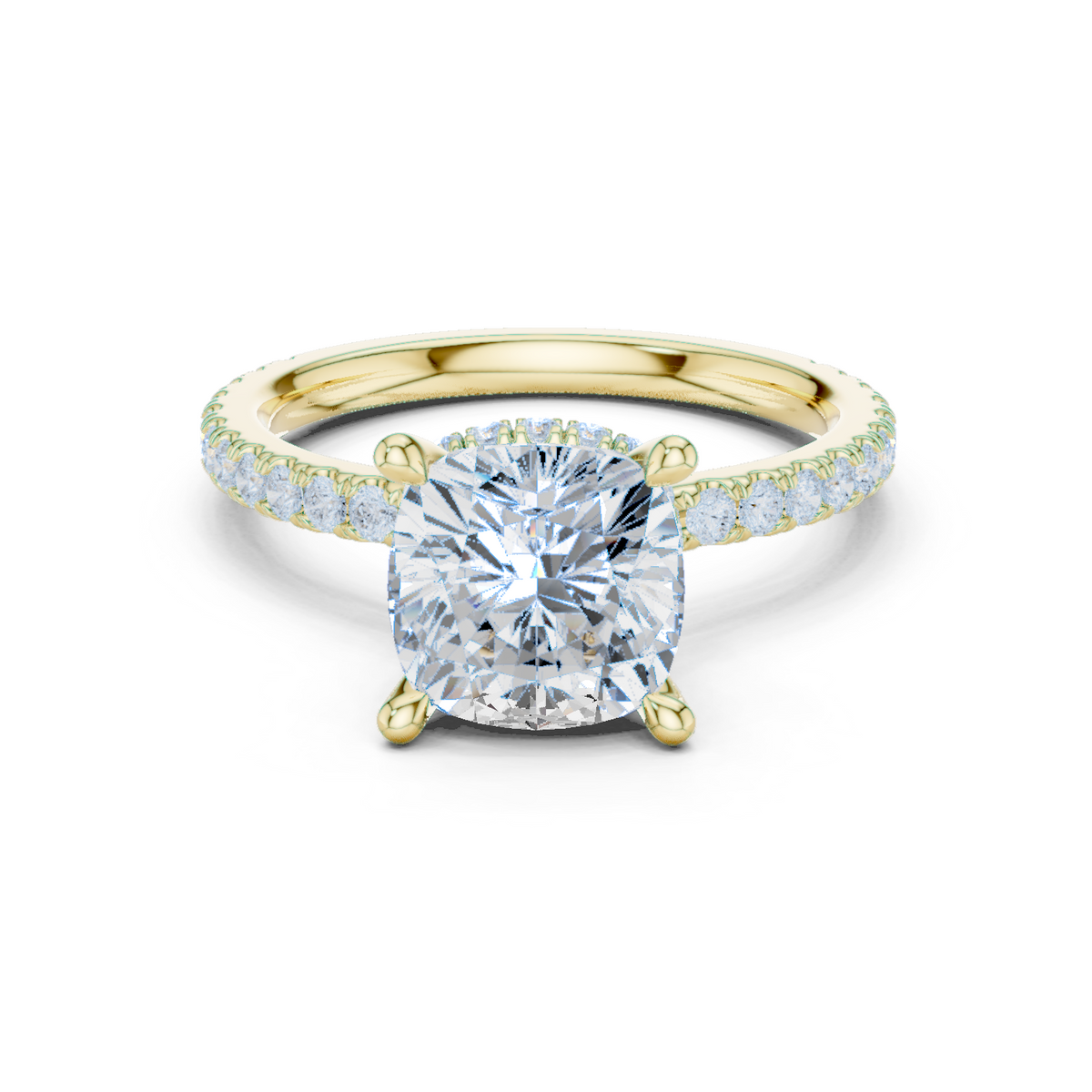 Gold Ring -R00865, Cushion center stone, Yellow Gold