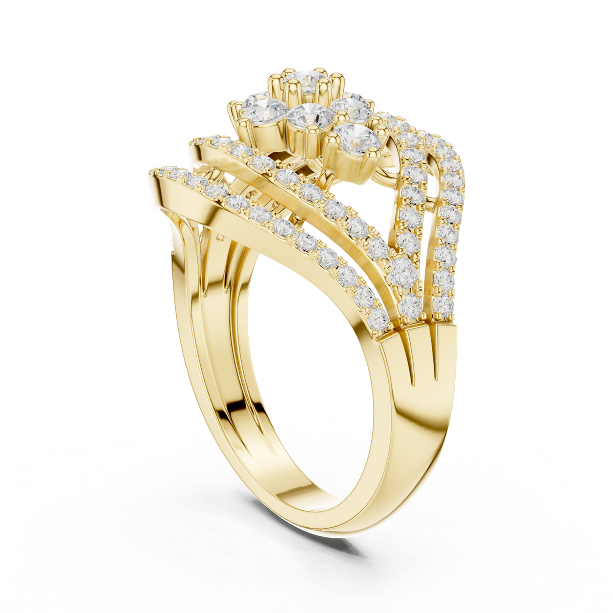 14K Solid Gold Lab Diamond Flower Cluster Ring, Yellow Gold, view 1