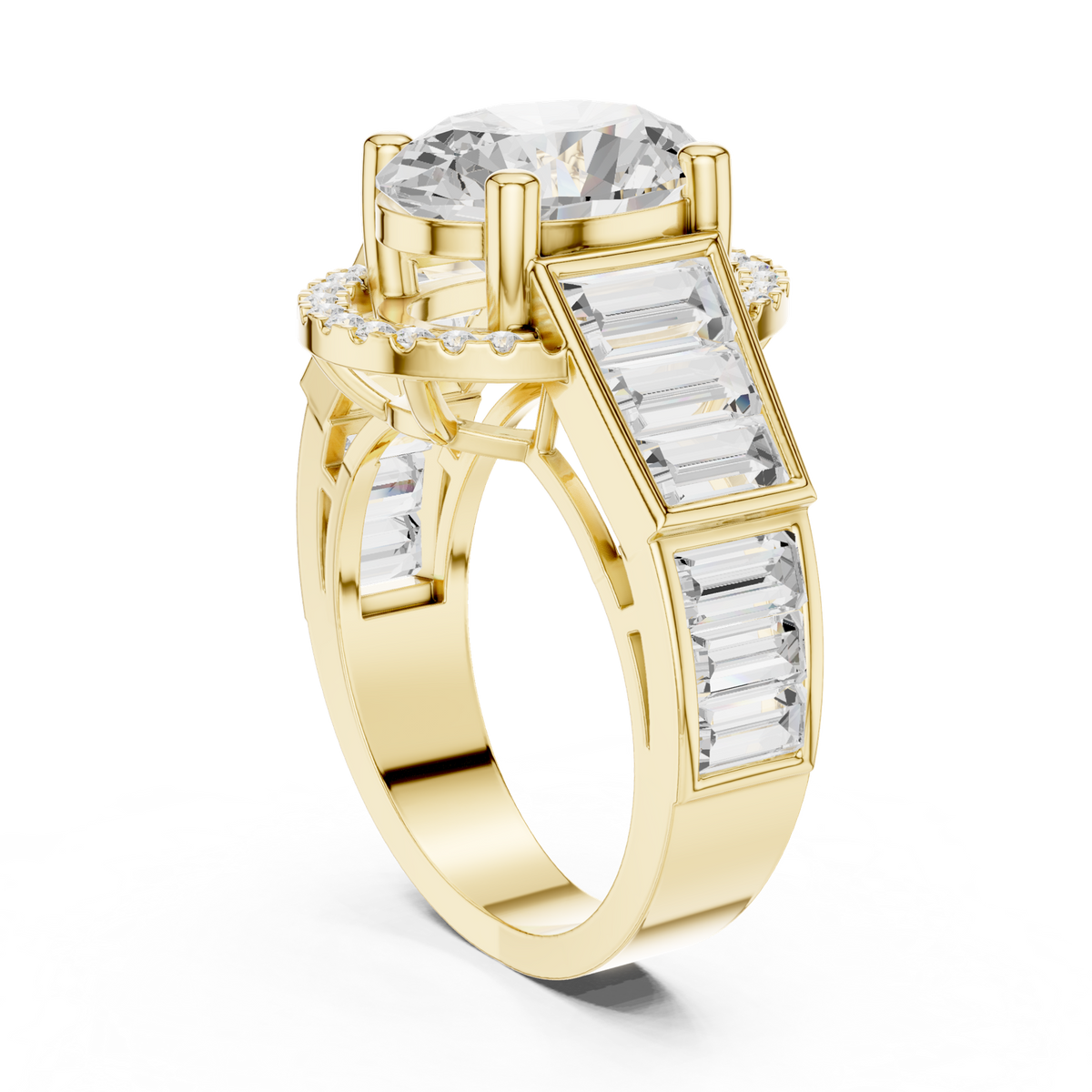 14K Solid Gold Lab Diamond Halo Ring, Yellow Gold, view 1