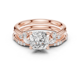 Gold Ring DDLR-299, Cushion center stone, Rose Gold